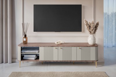 TV komoda VESPER, 187 cm, s otvorenim dijelom, kašmir/orah