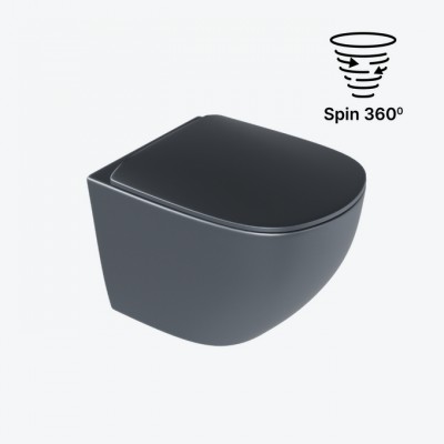 WC školjka LUQA, rimless, s mekanim zatvaranjem, mat grafitna
