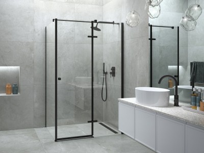 Staklena walk-in stijena za tuš PIXA BLACK, 120 x 90 cm - otvorena ambalaža