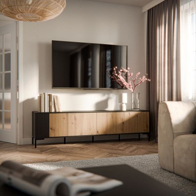 TV ormar MERCI, 200 cm, crna/artisan hrast