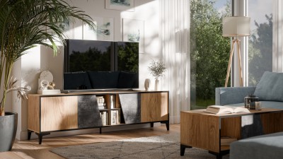 TV ormar OVO, 180 cm, tamni beton/pradavni hrast