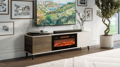 TV ormar RANDOM 2 s električnim kaminom, 180 cm, kašmir/orah/crna