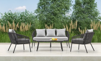 Vrtna garnitura ROCCA (sofa + 2 stolice + stolić), tamno siva/svijetlo siva
