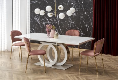 Blagovaonski stol na razvlačenje GALARDO, 160-200/90 cm, bijelo/zlatno