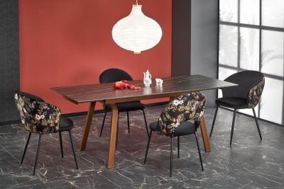 Blagovaonski stol na razvlačenje LOZANO, 140-200/82 cm, crni mramor/orah