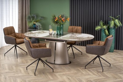 Blagovaonski stol na razvlačenje ROBINSON, 160-200/90 cm, bež mramor/cappuccino/crni