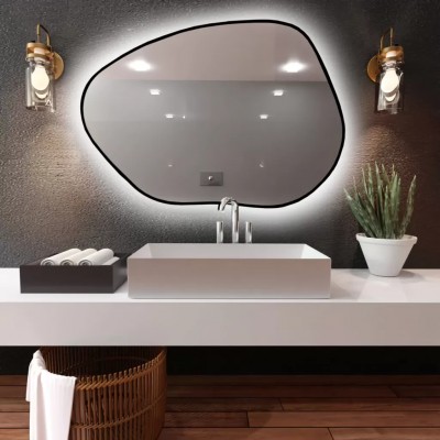 Ogledalo s LED rasvjetom TINY BORDER BRIGHT STAIN I, 100 x 72, crno
