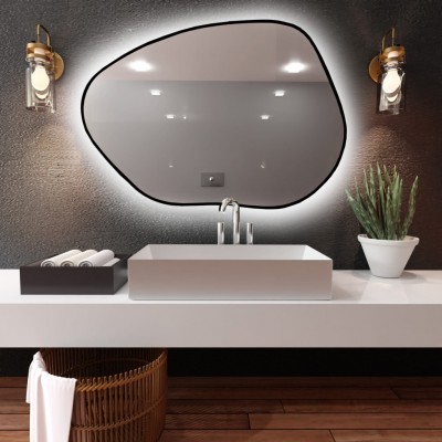 Ogledalo s LED rasvjetom TINY BORDER BRIGHT STAIN I, 70 x 50, crno
