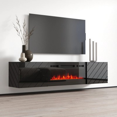 Viseći TV ormarić LUXE EF s električnim kaminom, 182 cm, crni