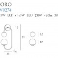 LED zidna lampa TORO W0274, zlatna